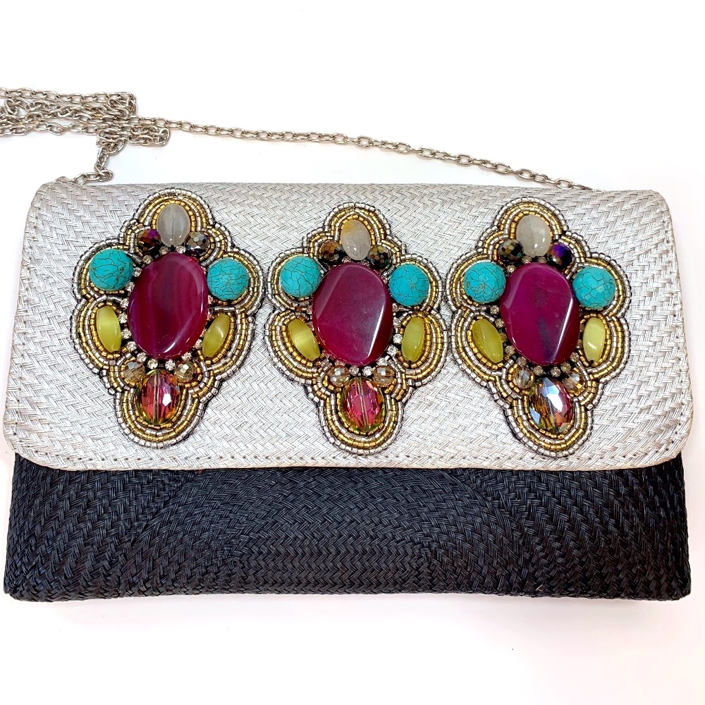 Purse/shoulder clutch with real stones